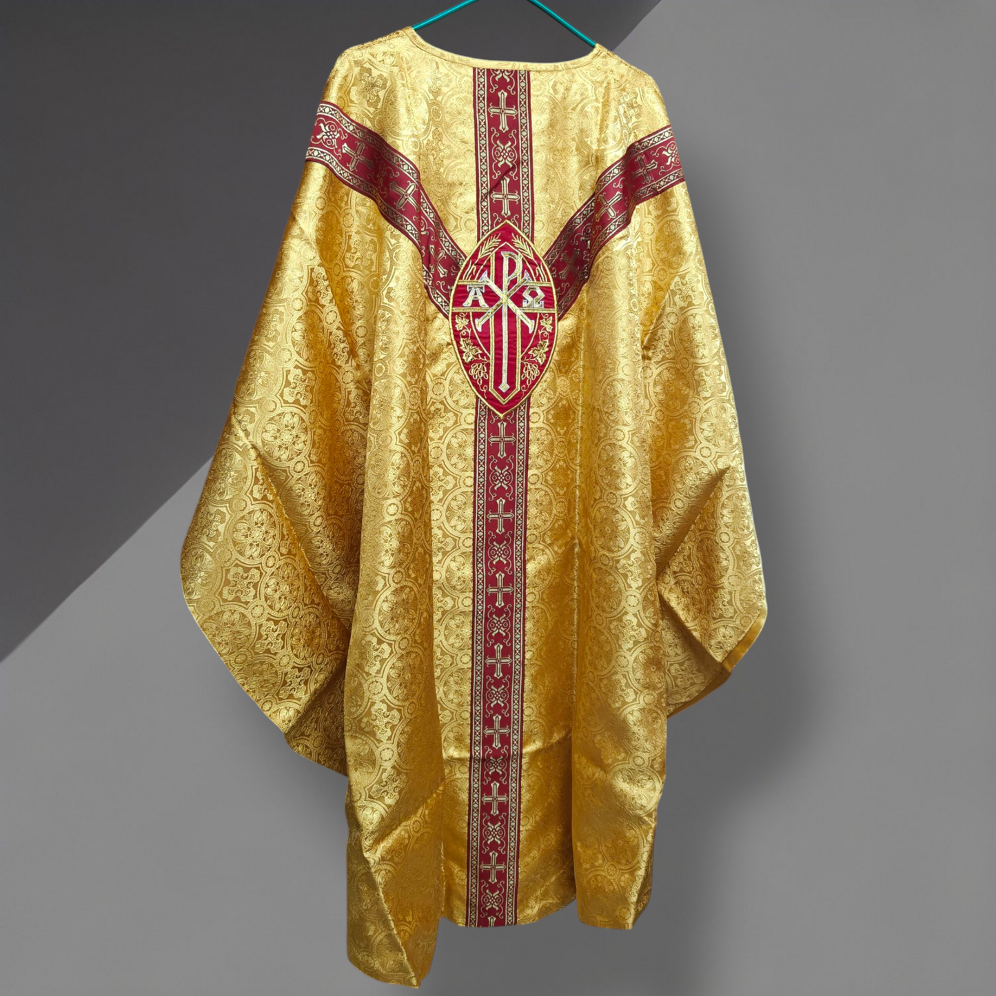 Hand-Embroidered Sacred Heart with Rays Chasuble in Damask & Matching Stole
