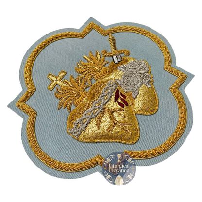 Sacred Heart of Jesus & Immaculate Heart of Mary United – Hand Embroidered Gold