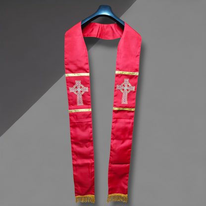 Red Priest Stole – Celtic Knot Cross Embroidery