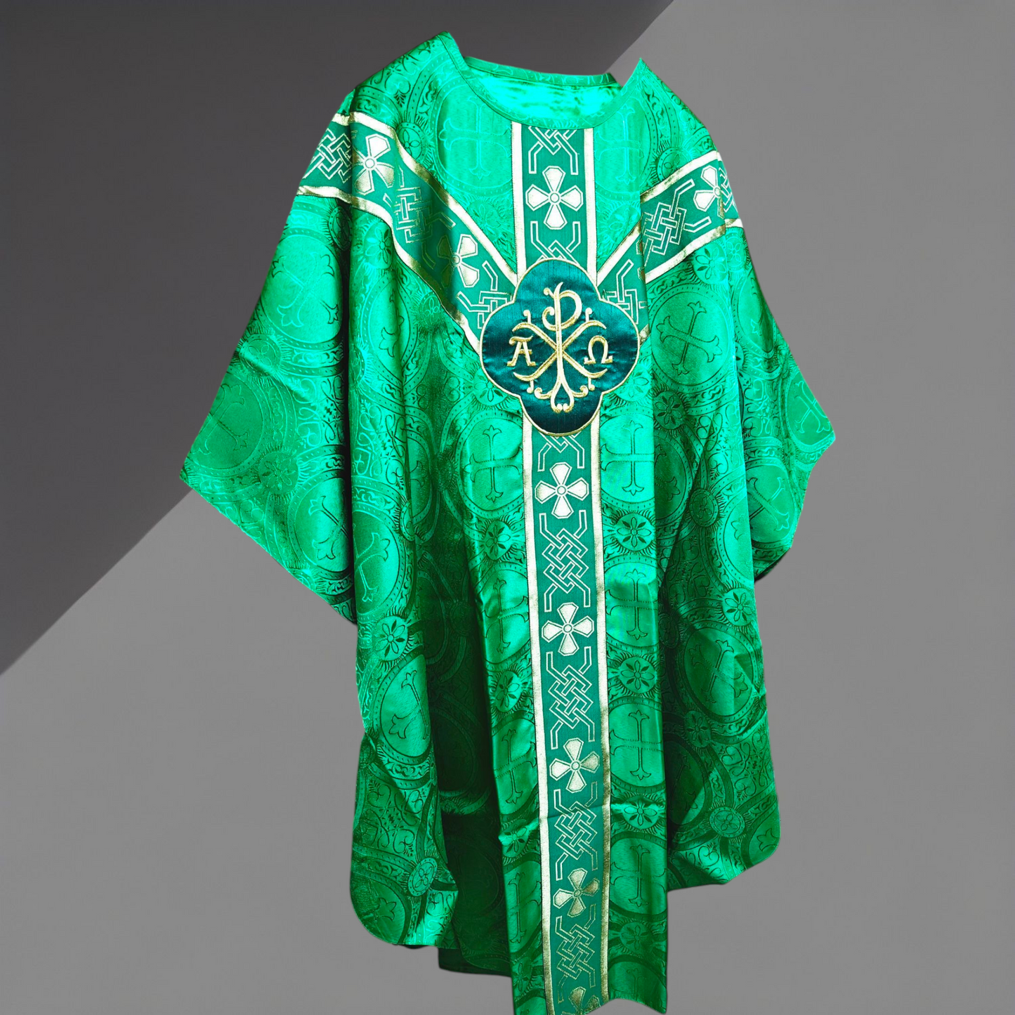 Green Gothic Chasuble with St. Andrew Orphreys | PX & IHS Motifs with Stole