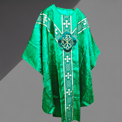 Green Gothic Chasuble with St. Andrew Orphreys | PX & IHS Motifs with Stole